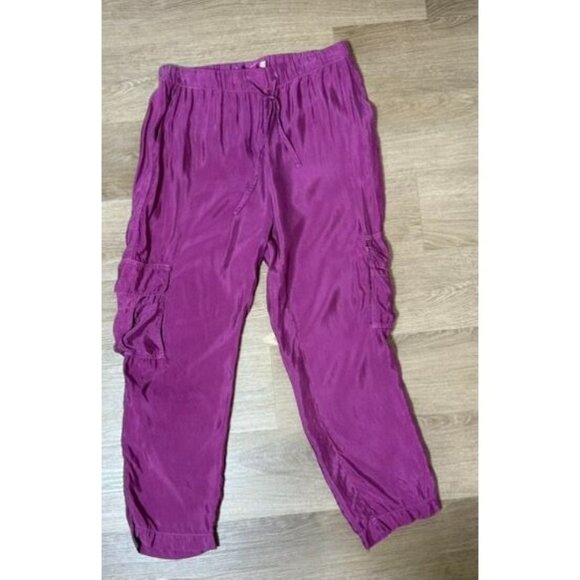 Johnny Was Satin Purple Cargo Pants Size S Boho Night‎ Out Loganlook - Picture 1 of 7